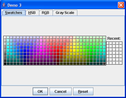 JColorChooser dialog with a custom preview pane.