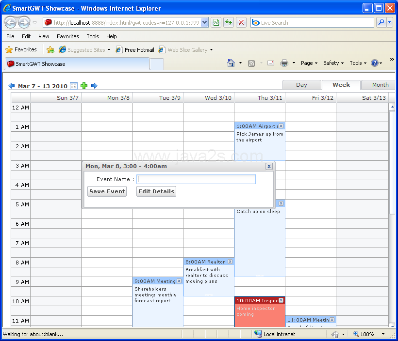 Calendar view: day week month (Smart GWT)