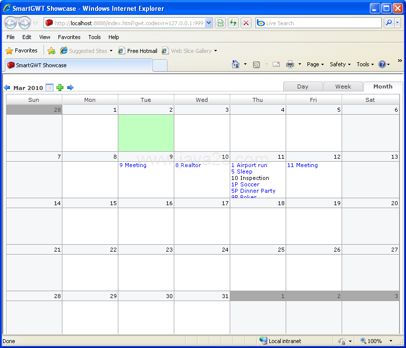 Custom Event Calendar Sample (Smart GWT)