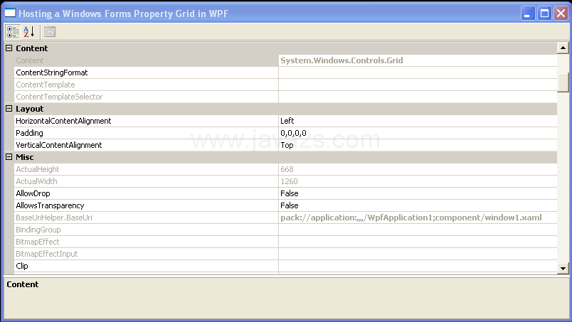 WPF Add The Property Grid To The Host And The Host To The W P F Grid