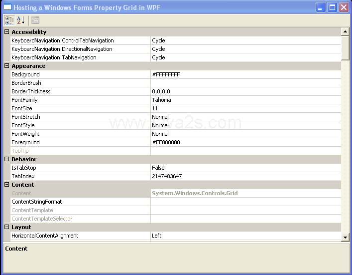 WPF Hosting A Windows Forms Property Grid In W P F