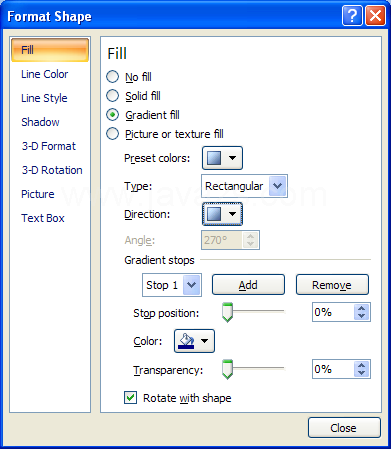 Select the Rotate with shape check box to rotate the gradient with the shape's rotation.