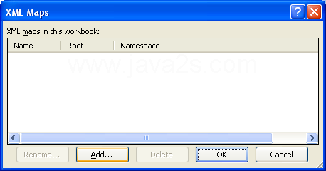 In the task pane, click XML Maps. Click Add.