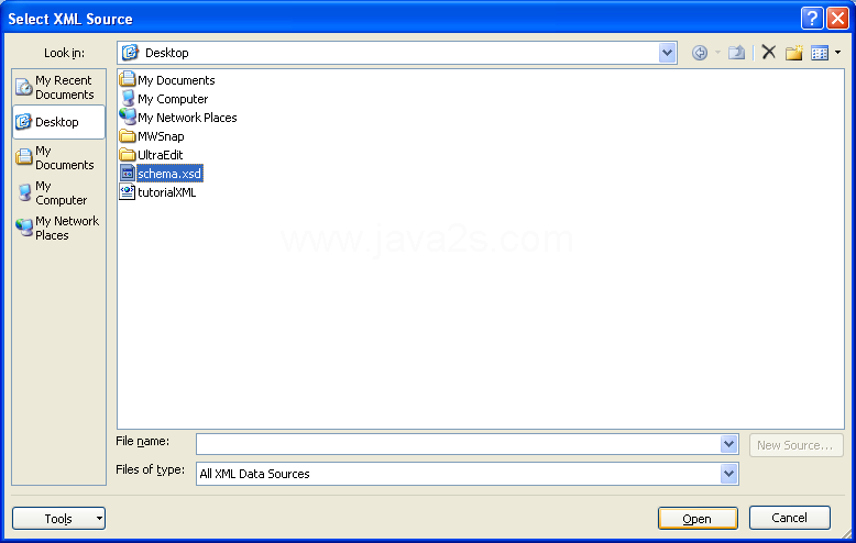 Locate and select the XML schema file and then click Open.