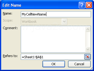 In the Refers to area, make changes to the cell, formula, or constant represented by the name.