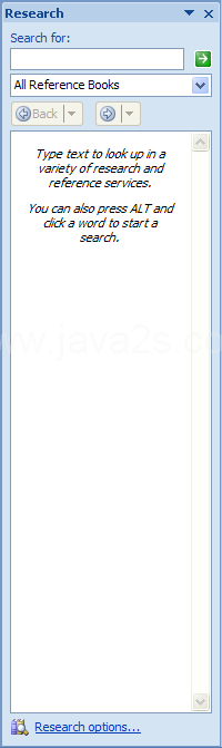 In the task pane, click Research Options.