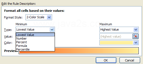 Specify the rule criteria to create a conditional format. Click OK.