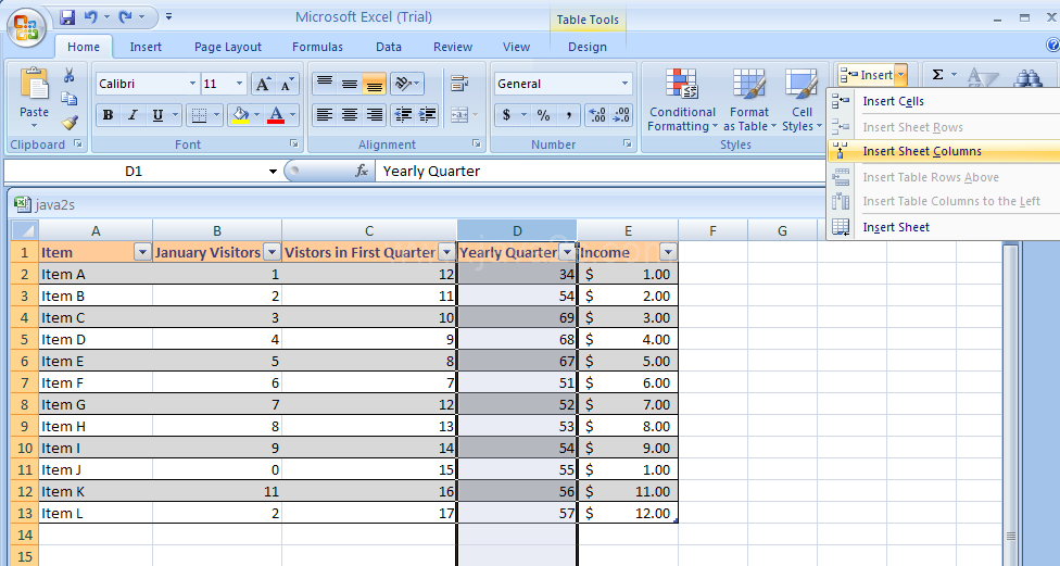 Or Click Insert Table Columns to the Left or Insert Table Columns to the Right.