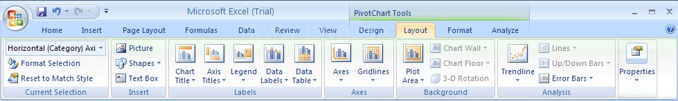 Use Layout to change chart labels, axes, and background.