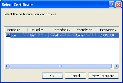 Select a certificate in the list.