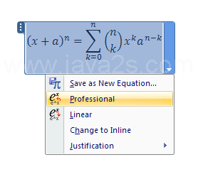 Click Professional to display equation in 2D form.
