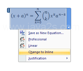 Click Saves the equation as a new building block in the Equations gallery.