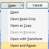 Open and Repair to open the damaged file.