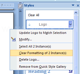Then click Clear Formatting of (X) instances to remove all instances of that style and reset those paragraphs to Normal