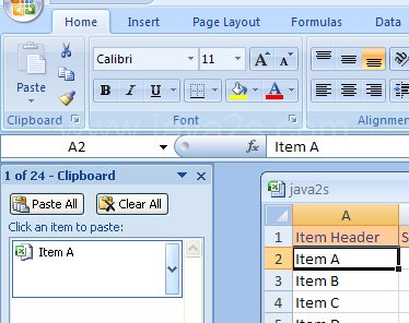 The data is copied into the first empty position on the Clipboard task pane.