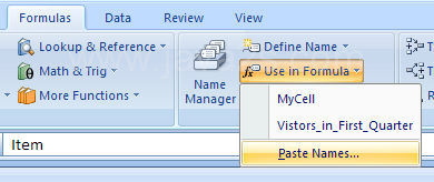 Or Click Paste Names, select a name, and then click OK.