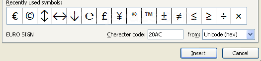 You can use the Recently used symbols list to quickly insert a symbol.