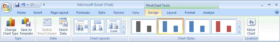 Use Design to change chart styles, layouts, and type.