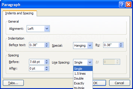 Click the Line Spacing list arrow, and then select a setting.