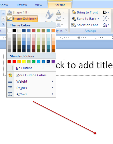 Click a color, or point to Weight, Dashes, or Arrows, and then select a style.