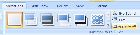 To apply the settings to all slides, click the Apply To All button.