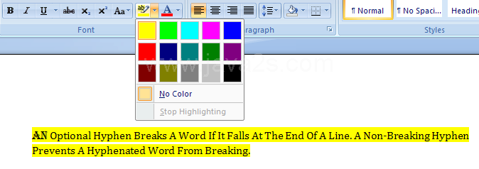 To Add highlight color. Click a color.