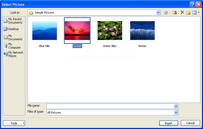 Then locate a picture file
