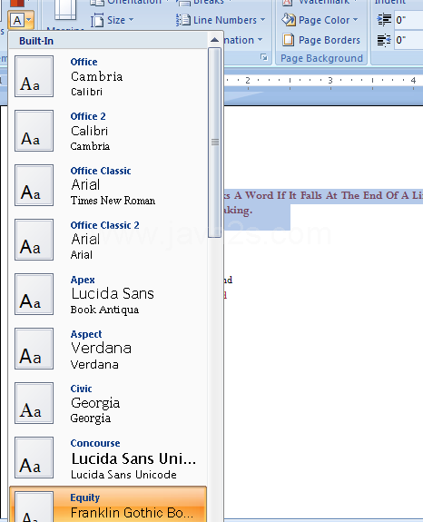 Then click the Font list arrow