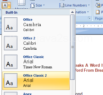 Then click the theme font you want.