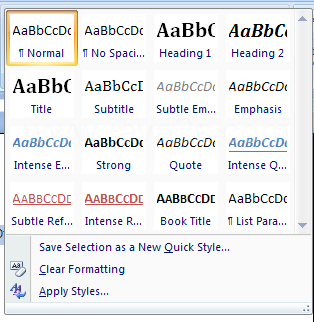 Word provides different style sets.