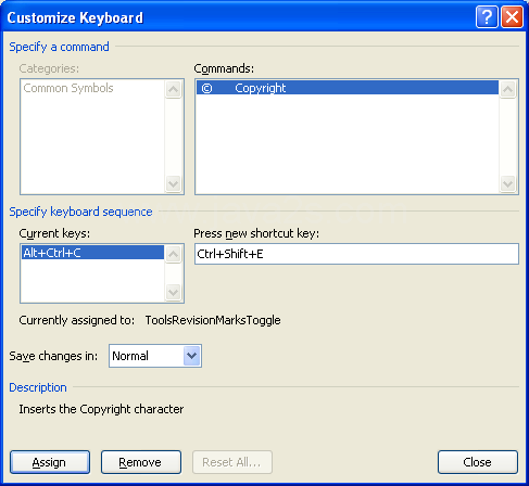 Then enter the shortcut key information requested
