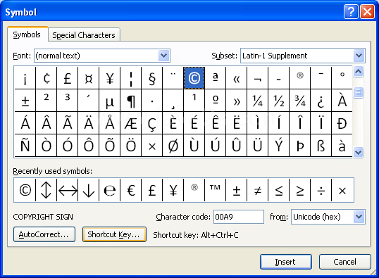 Then click Shortcut Key