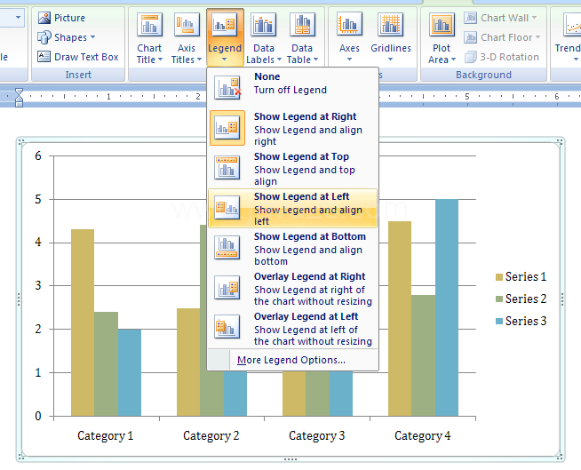 Then click to select a legend position on the chart.