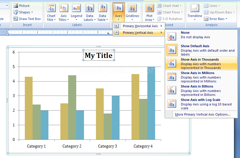 Then click to show, hide, or position axis labels or tick marks.