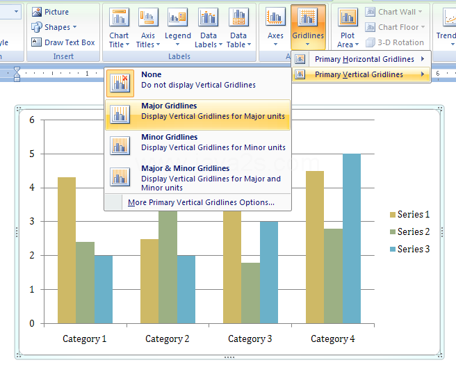 Then click to show or hide major or minor gridlines.