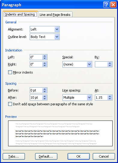 Change the paragraph options.