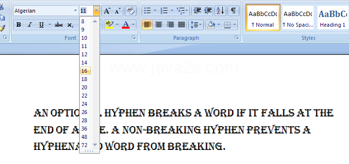 To change the font size, click one or more of the font size buttons on the Ribbon