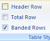Select 'Header Row' to format the top row of the table as special.