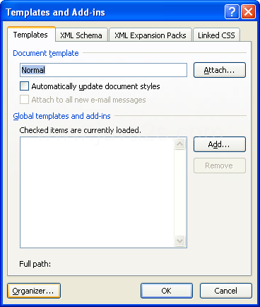 Click Organizer on the Templates tab.