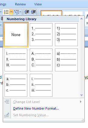 Click the Numbering button arrow