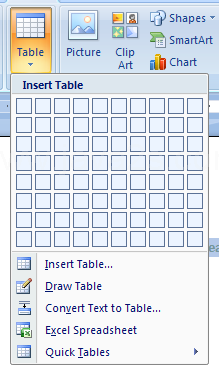 Then click the Table button