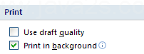 Then clear the Print in Background check box