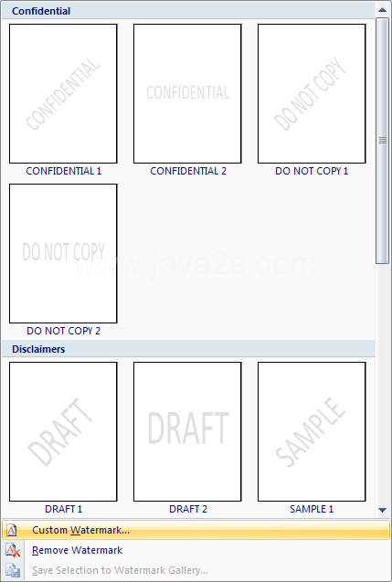 Then click Custom Watermark.