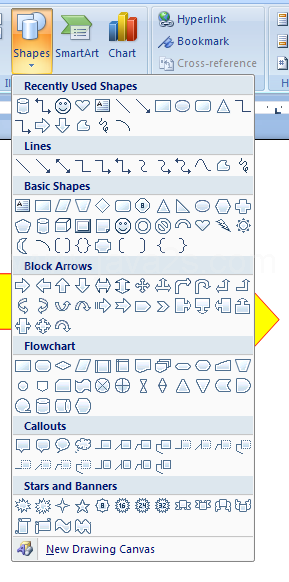 Then click the Shapes button or list arrow
