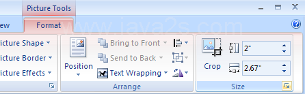 Click the Size Dialog Box Launcher to change the option.