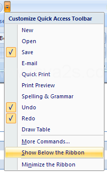 And then click Show Below the Ribbon or Show Above the Ribbon.