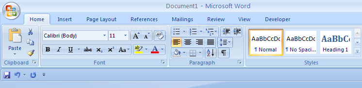 Quick Access Toolbar is below the Ribbon.