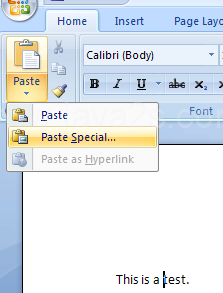 Click the Paste button, and then click Paste Special.