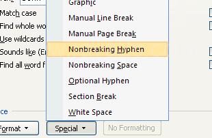 Then click 'Nonbreaking Hyphen' to remove nonbreaking hyphens