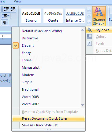 Then click Reset Document Quick Steps.